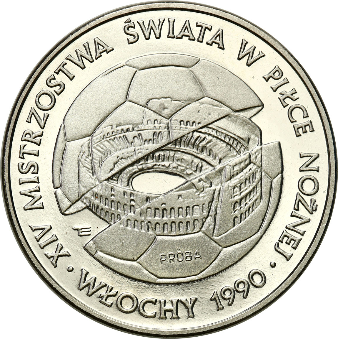 PRL. PRÓBA Nikiel 500 złotych 1988 -  MŚ XIV w piłce nożnej - Włochy `90